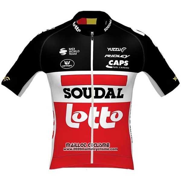 2020 Maillot Ciclismo Lotto Soudal Noir Blanc Rouge Manches Courtes et Cuissard
